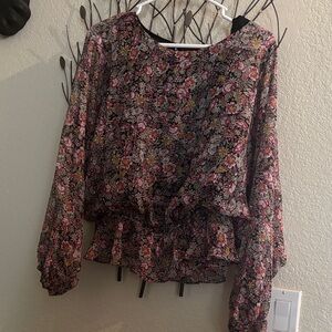 1. State Floral Blouse - Black and Pink